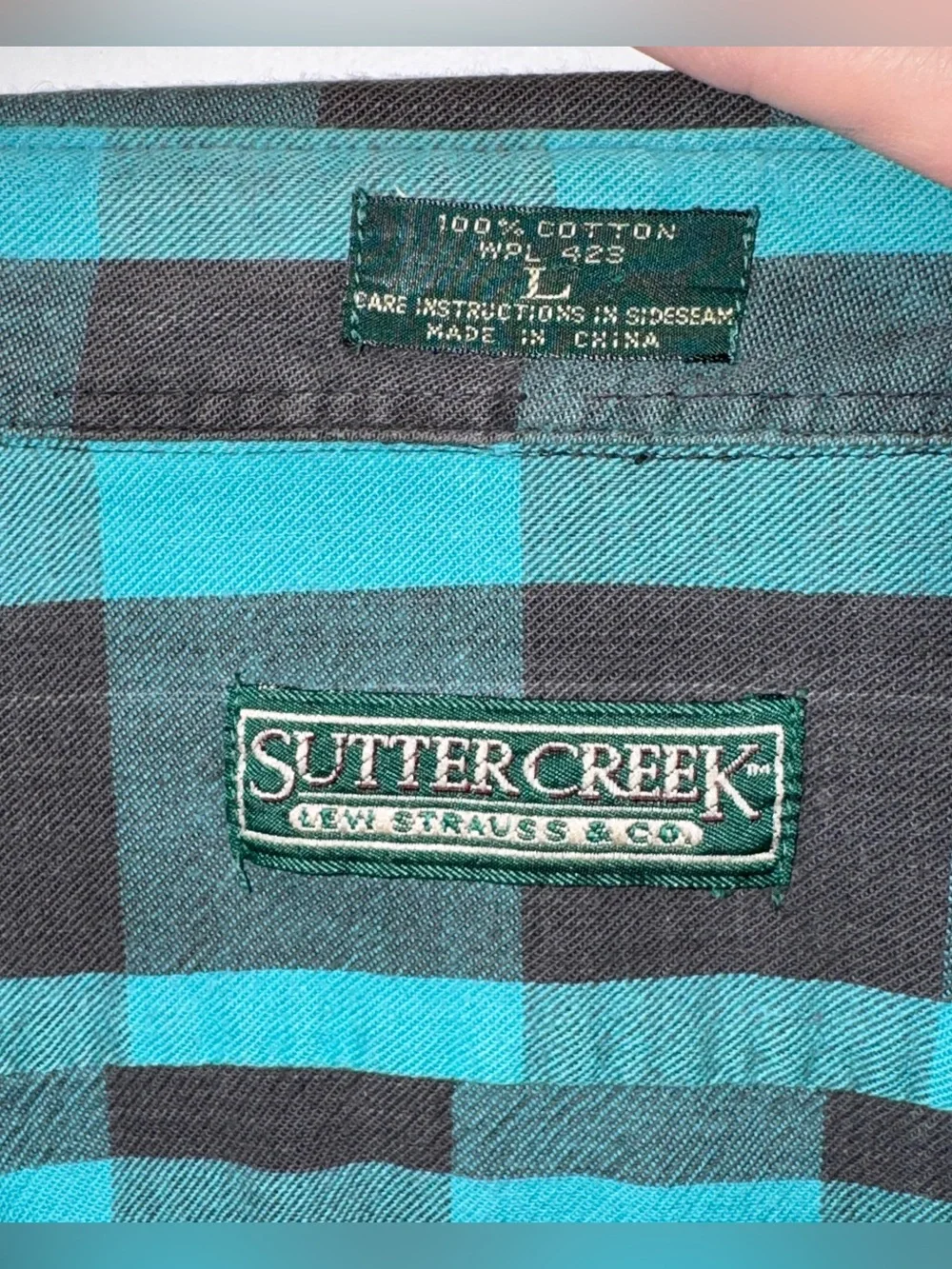 Vintage 90’s Men’s Levi’s Sutter Creek Button-Down Teal Checkered Flannel Shirt